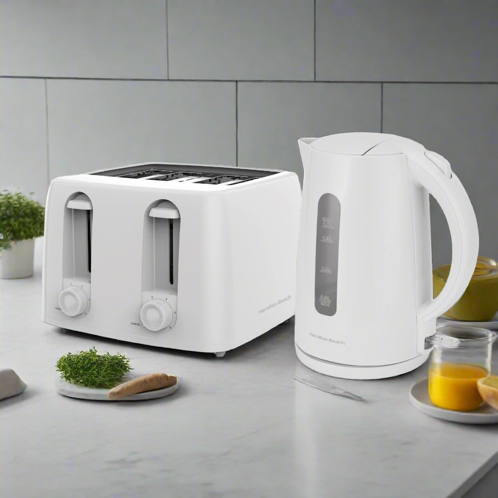 Essential Rapid Boil Kettle & 4 Slice Toaster Set - White