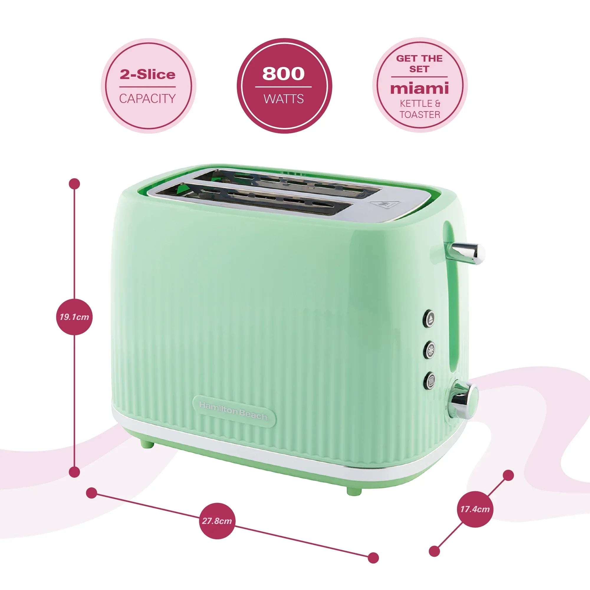 Hamilton Beach Miami 2 Slice Toaster Mojito Mint - Hamilton Beach UK
