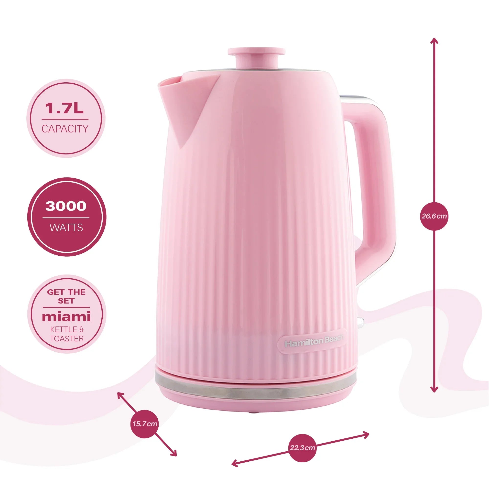 Hamilton Beach Miami 1.7L Kettle Flamingo Pink - Hamilton Beach UK