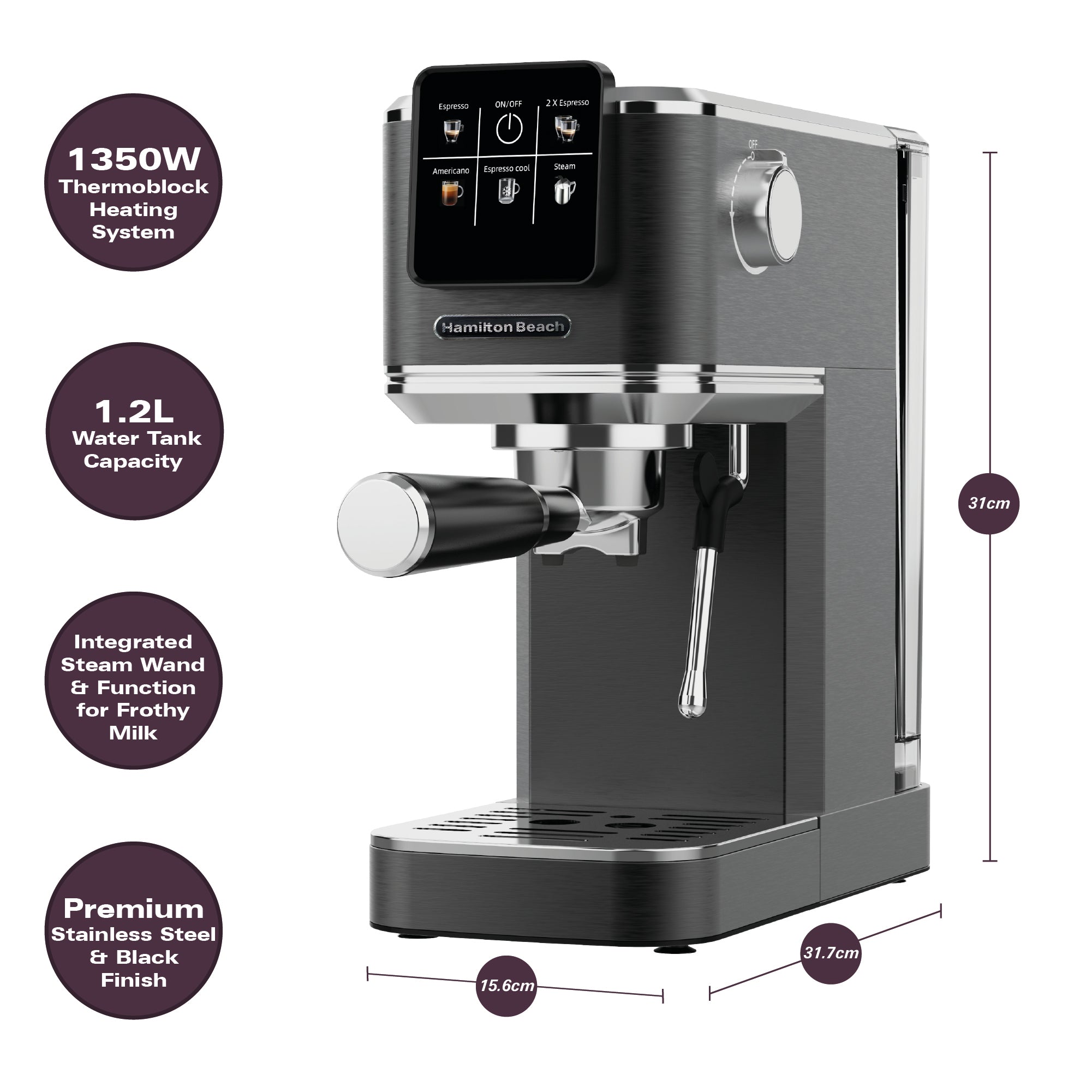 Hamilton Beach BaristaPro Touch 5-in-1  Espresso Machine Black