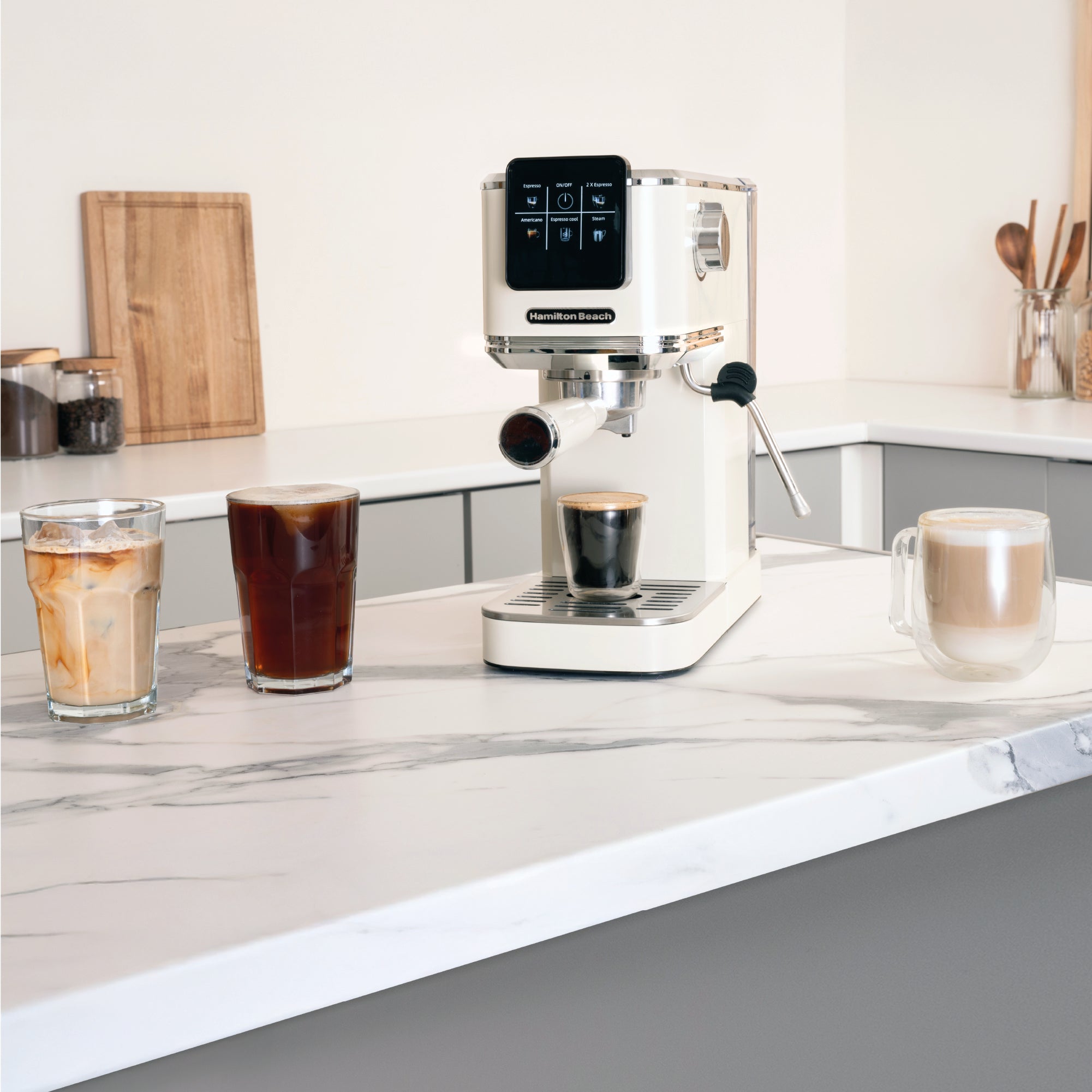 Hamilton Beach BaristaPro Touch 5-in-1 Espresso Machine - Cream