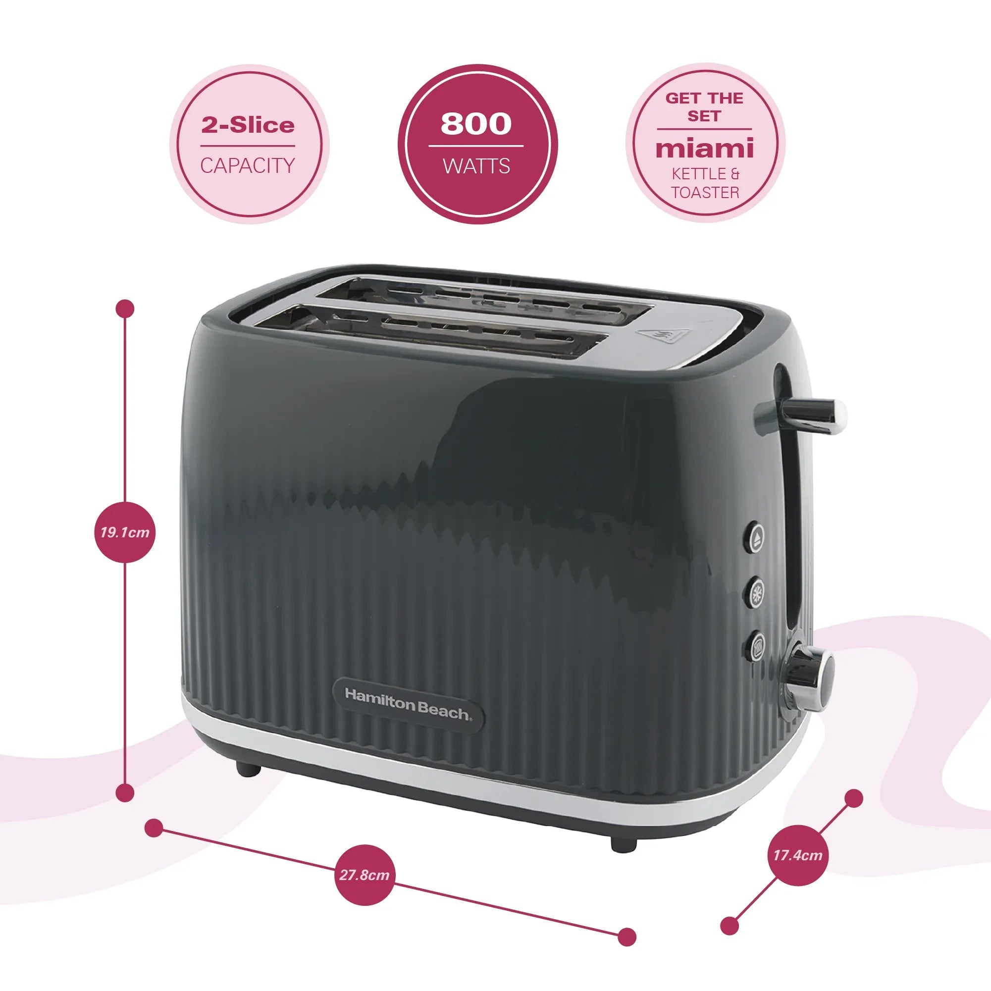 Hamilton Beach Miami Kettle, Toaster & Microwave Set - Charcoal Grey - Hamilton Beach UK