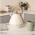Hamilton Beach Scandi 1.7L Pyramid Kettle - Matte Cream with Wood Effect - Hamilton Beach UK