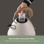 Hamilton Beach Scandi 1.7L Pyramid Kettle - Matte Cream with Wood Effect - Hamilton Beach UK