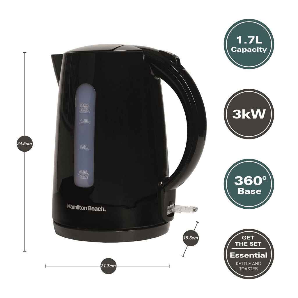 Hamilton Beach Essentials 1.7L Rapid Boil Kettle Black