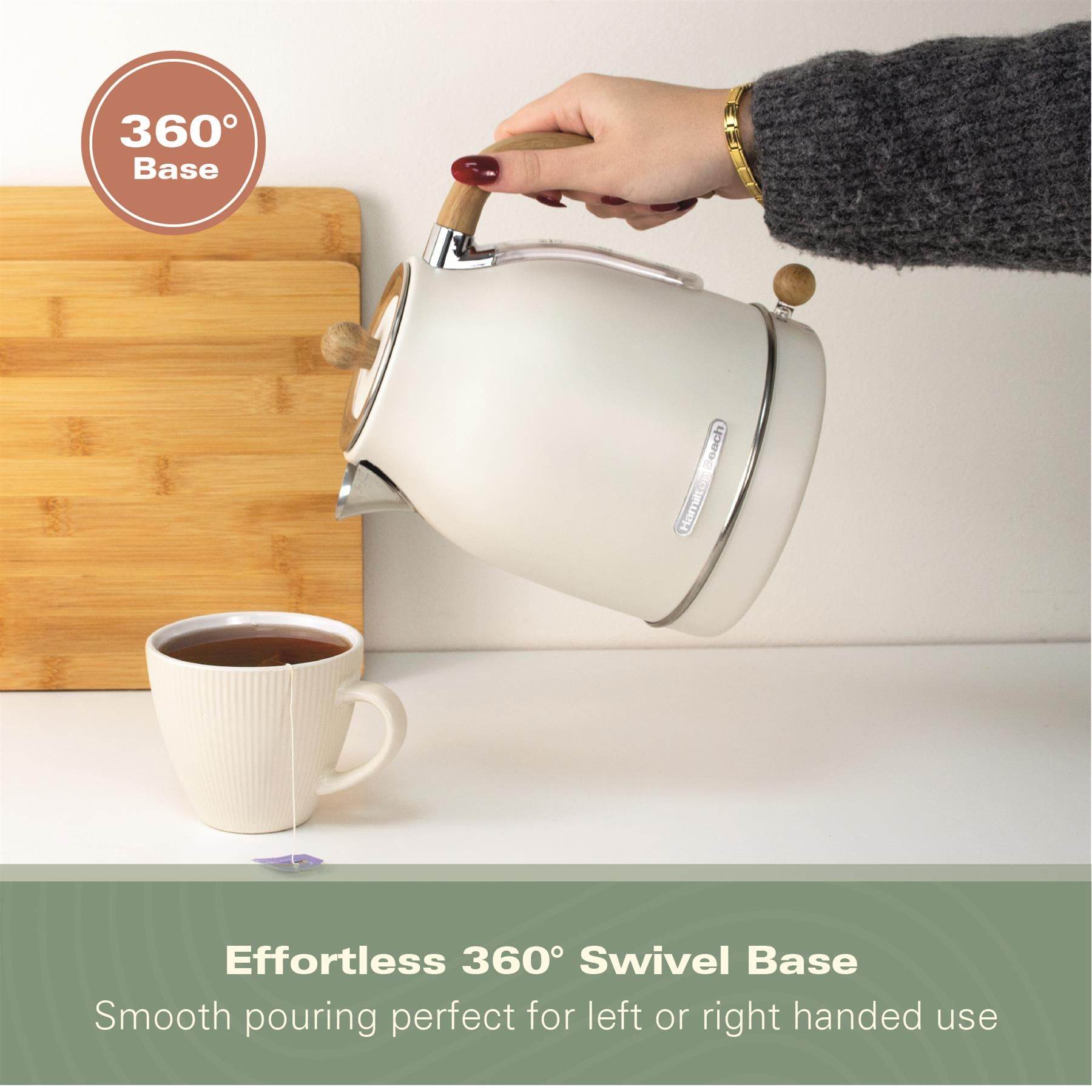Hamilton Beach Scandi 1.7L Jug Kettle - Matte Cream with Wood Effect - Hamilton Beach UK