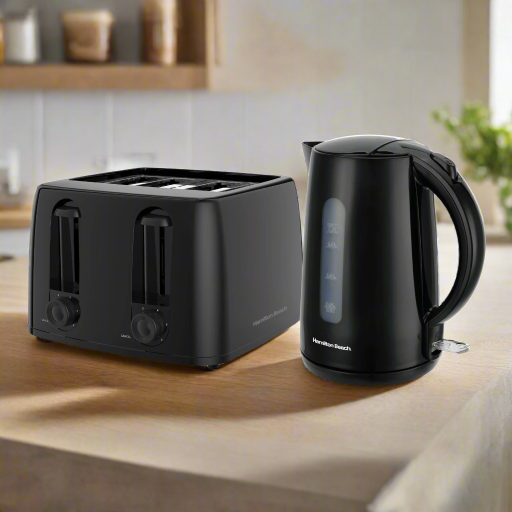 Essential Rapid Boil Kettle & 4 Slice Toaster Set - Black