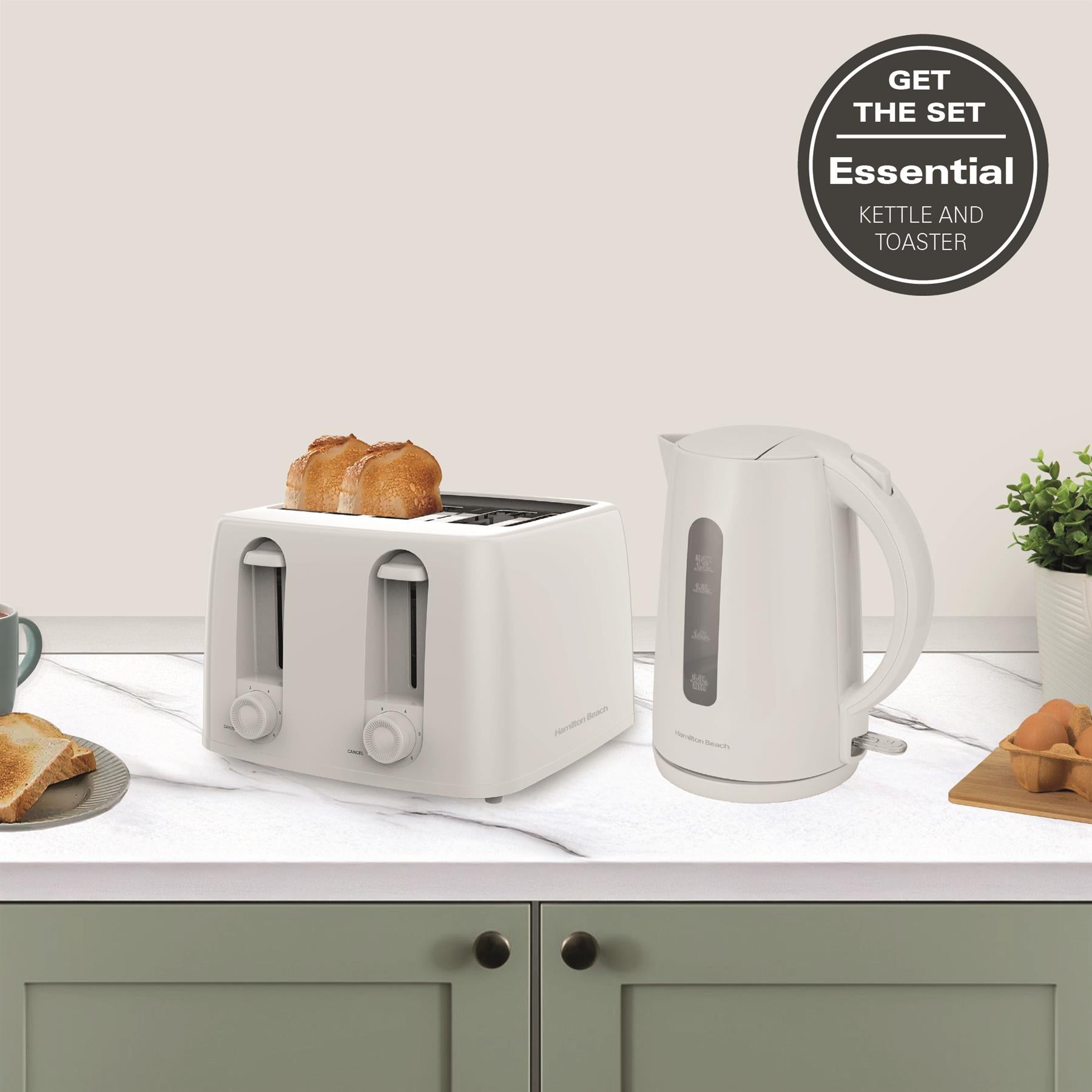 Essential Rapid Boil Kettle & 4 Slice Toaster Set - White