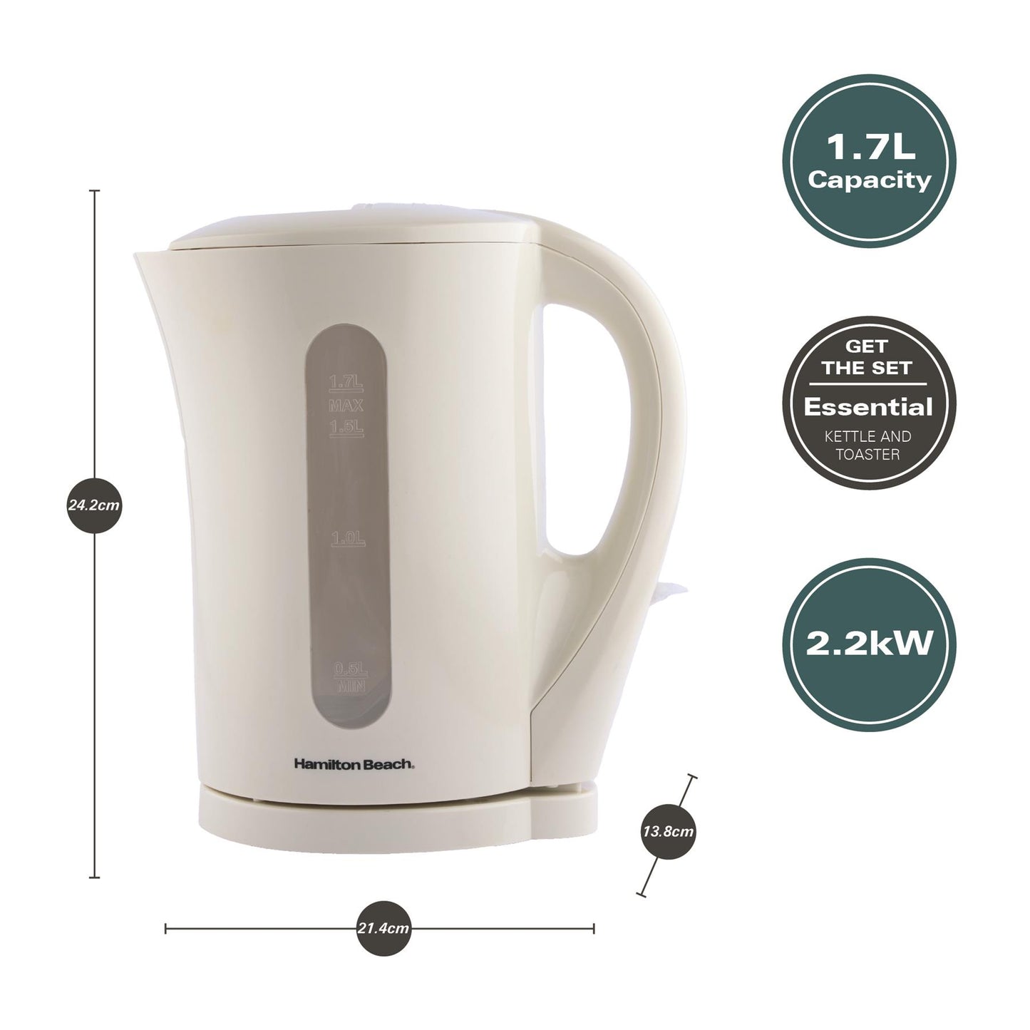 Hamilton Beach Essential 1.7L Cream Plastic Kettle