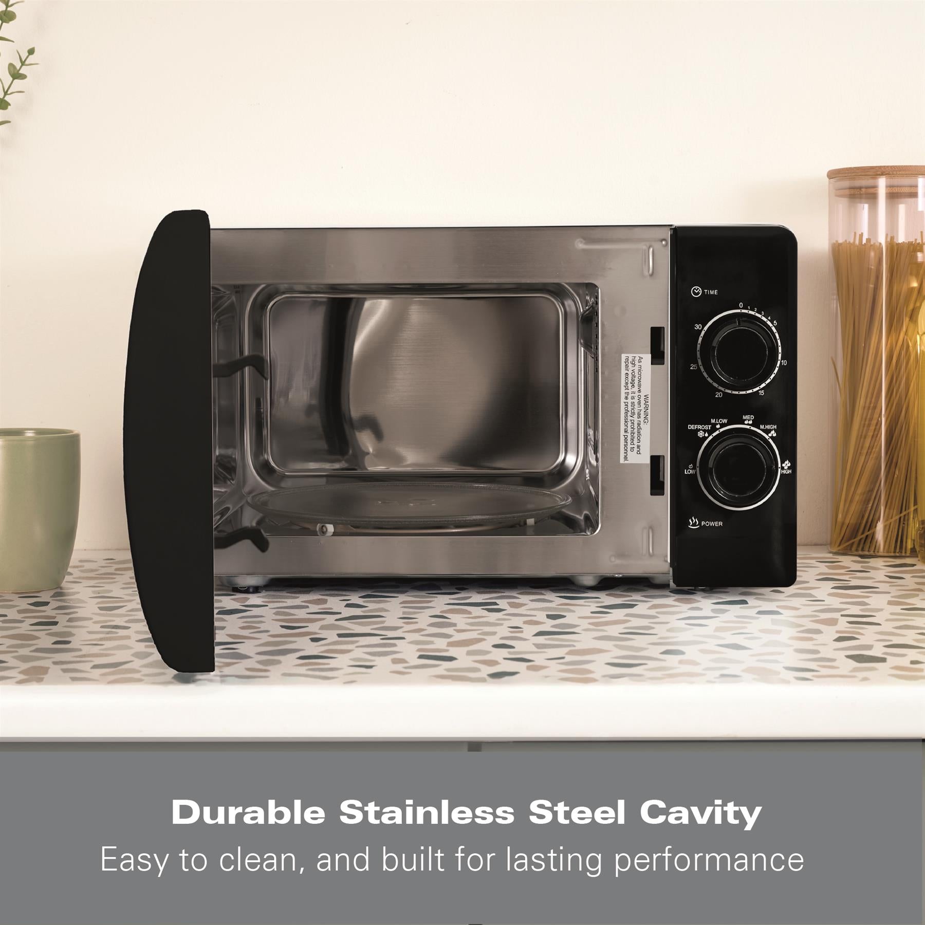 Hamilton Beach 20L Manual Black Microwave With Stainless Steel Cavity