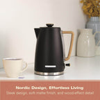 Hamilton Beach Scandi 1.7L Kettle - Matte Black with Wood Effect - Hamilton Beach UK