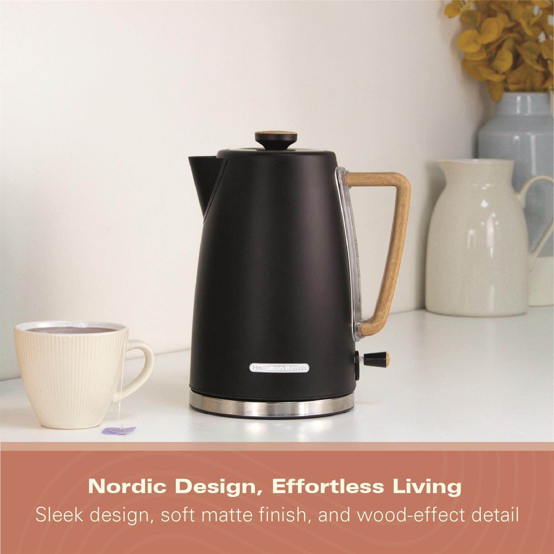 Hamilton Beach Scandi 1.7L Kettle - Matte Black with Wood Effect - Hamilton Beach UK