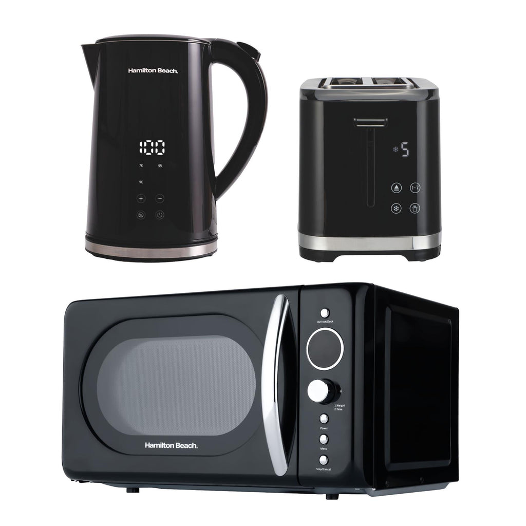 Hamilton Beach FlexiControl Kettle, Toaster & 20L Retro Microwave Set - Black