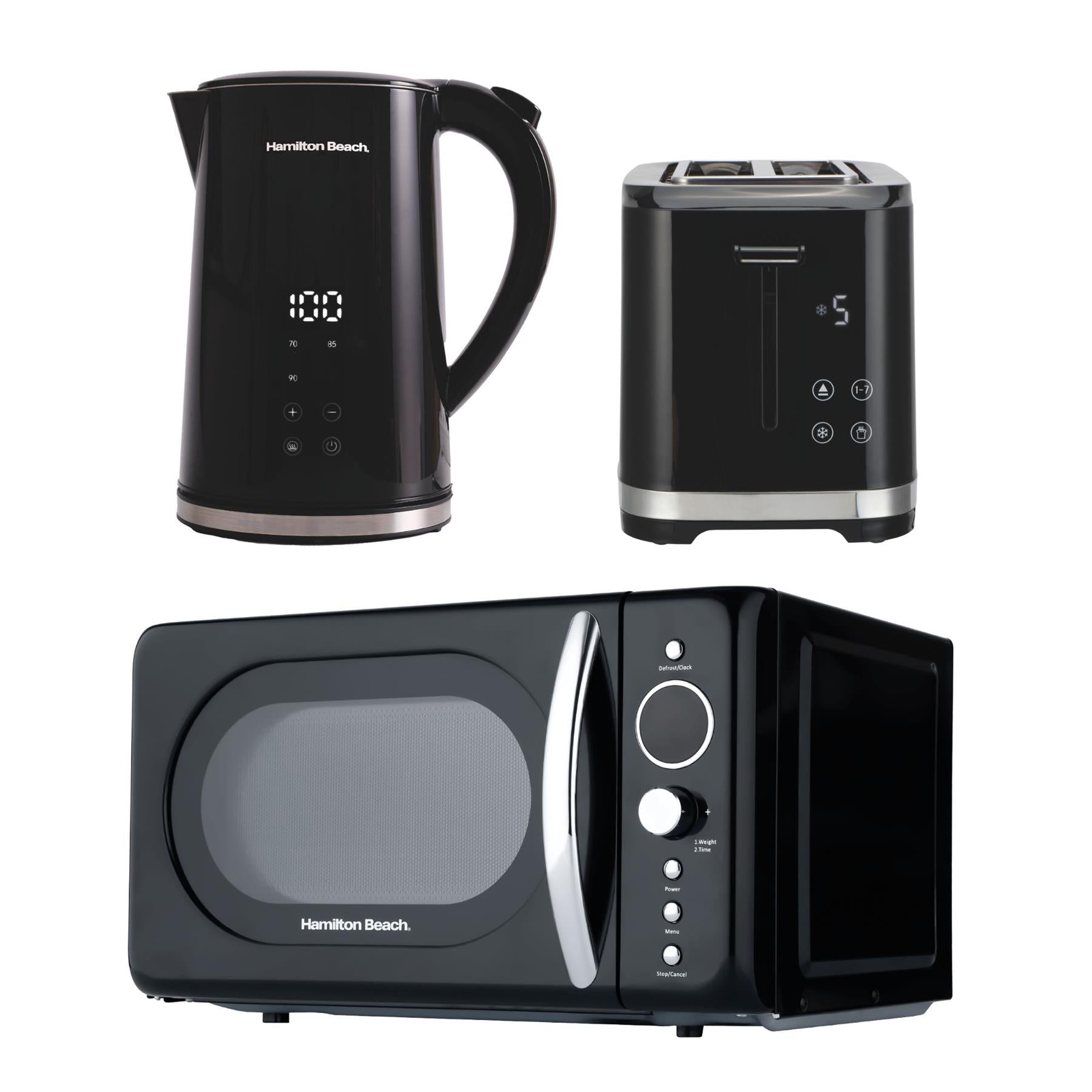 Hamilton Beach FlexiControl Kettle, Toaster & 20L Retro Microwave Set - Black
