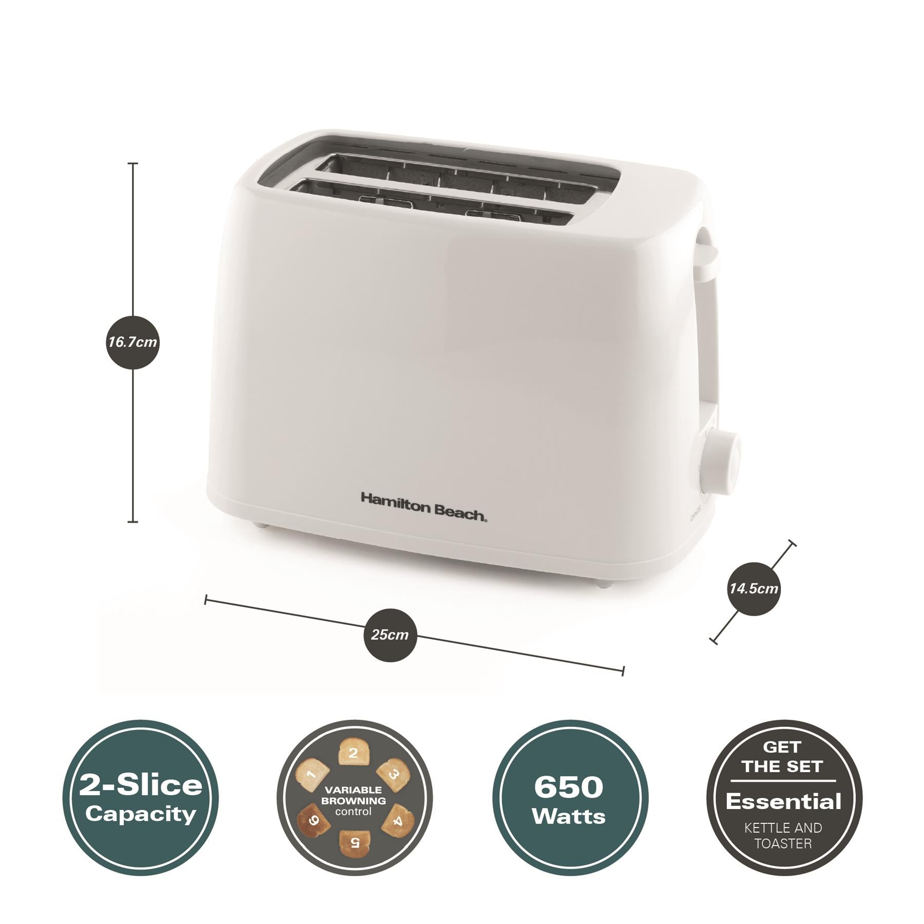 Compact 1L Kettle & Essential 2 Slice Toaster Set - White
