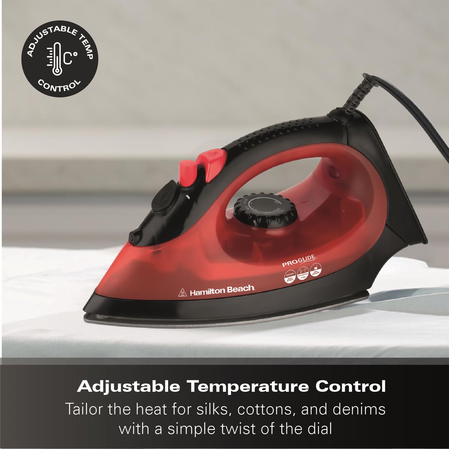 Hamilton Beach ProGlide 2200W Corded Steam Iron - Red & Black