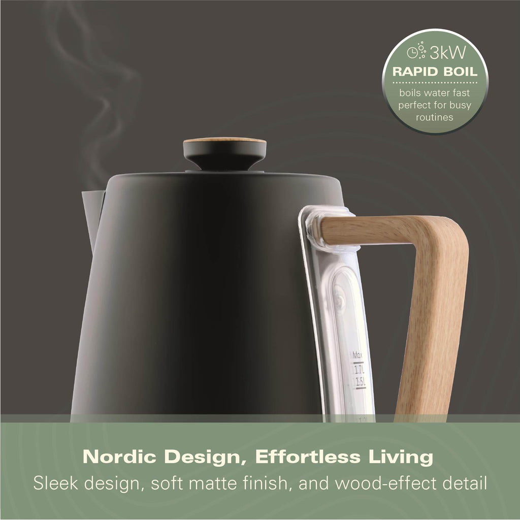 Hamilton Beach Scandi 1.7L Kettle - Matte Black with Wood Effect - Hamilton Beach UK