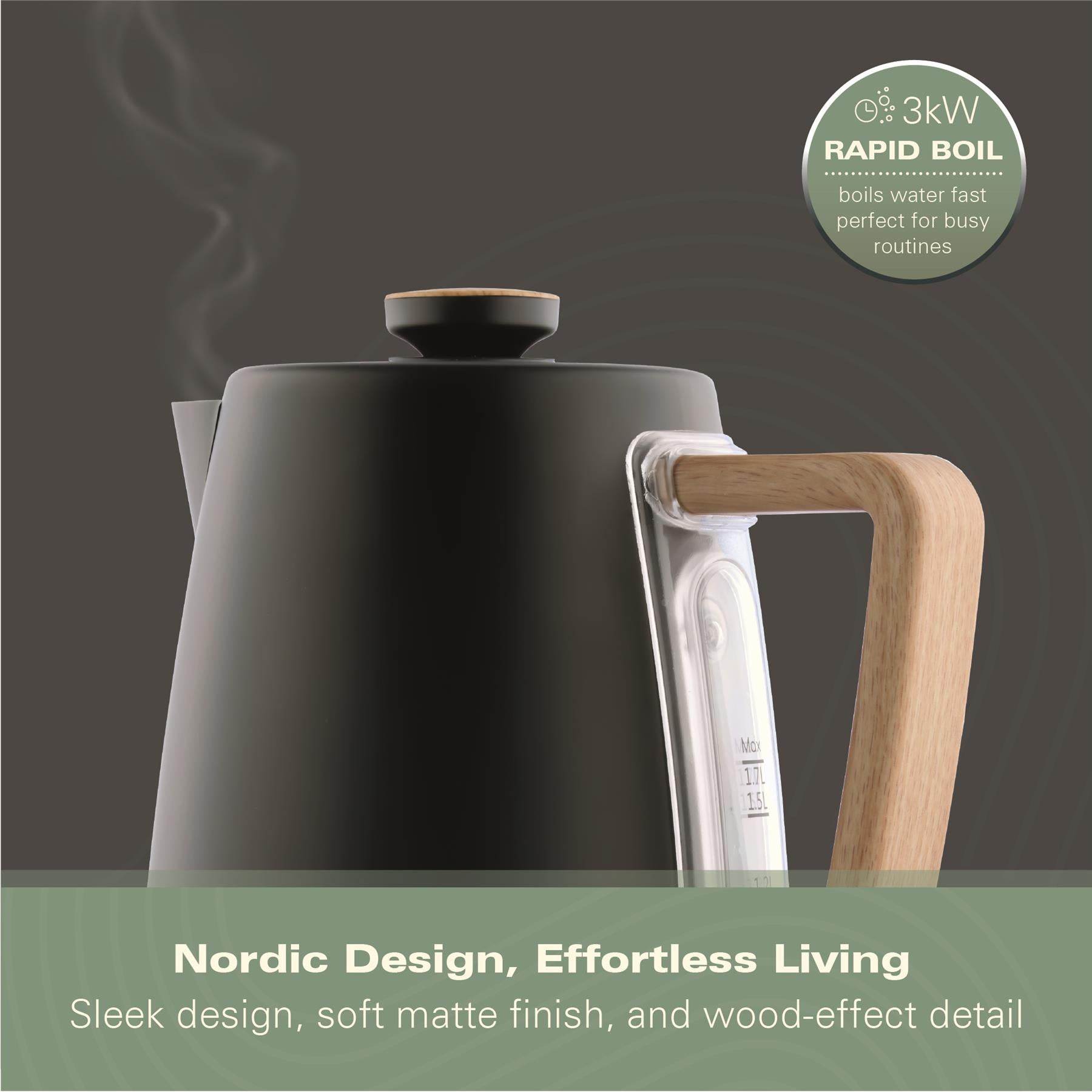 Hamilton Beach Scandi 1.7L Kettle - Matte Black with Wood Effect - Hamilton Beach UK