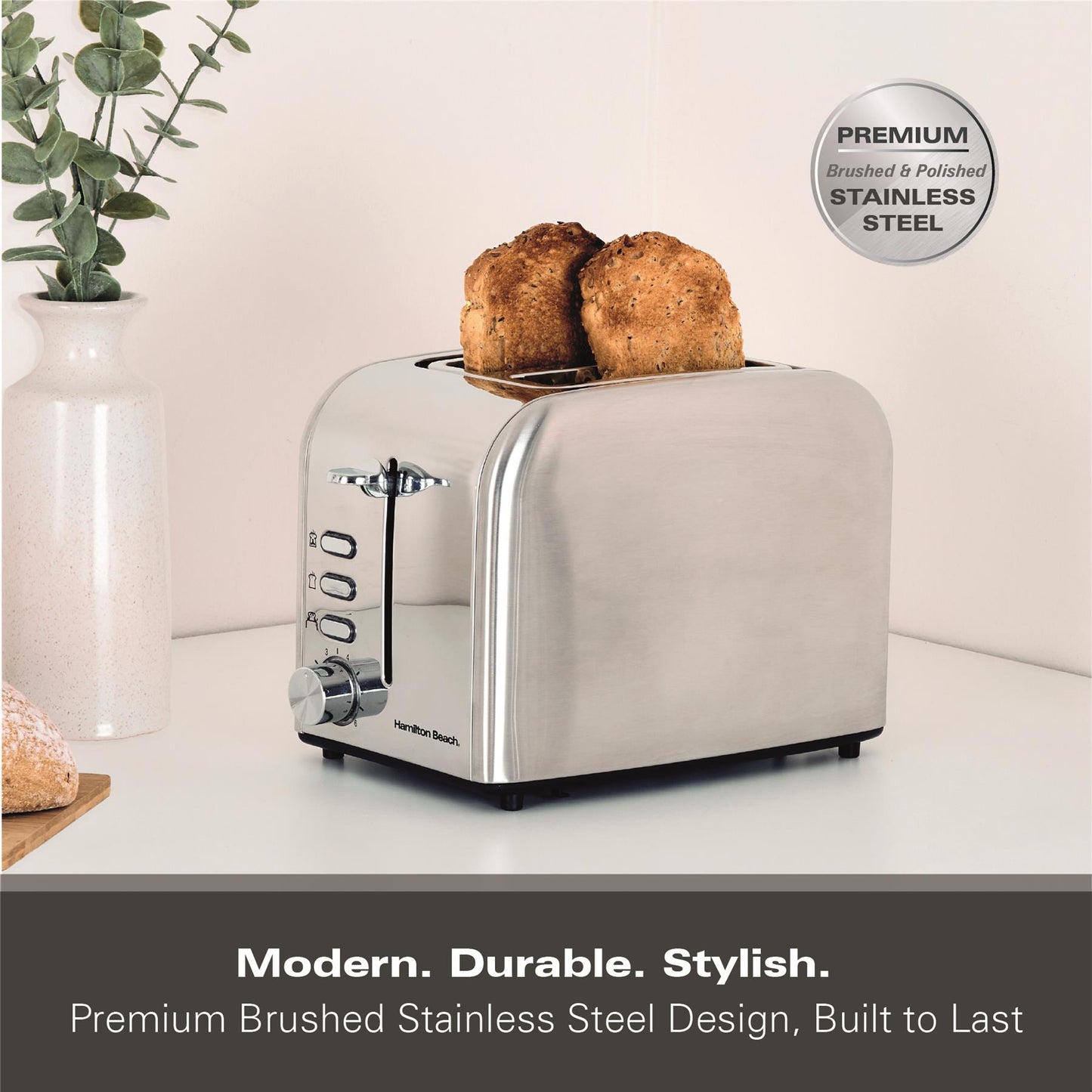 Hamilton Beach Rise 2 Slice Brushed & Polished Stainless Steel Toaster