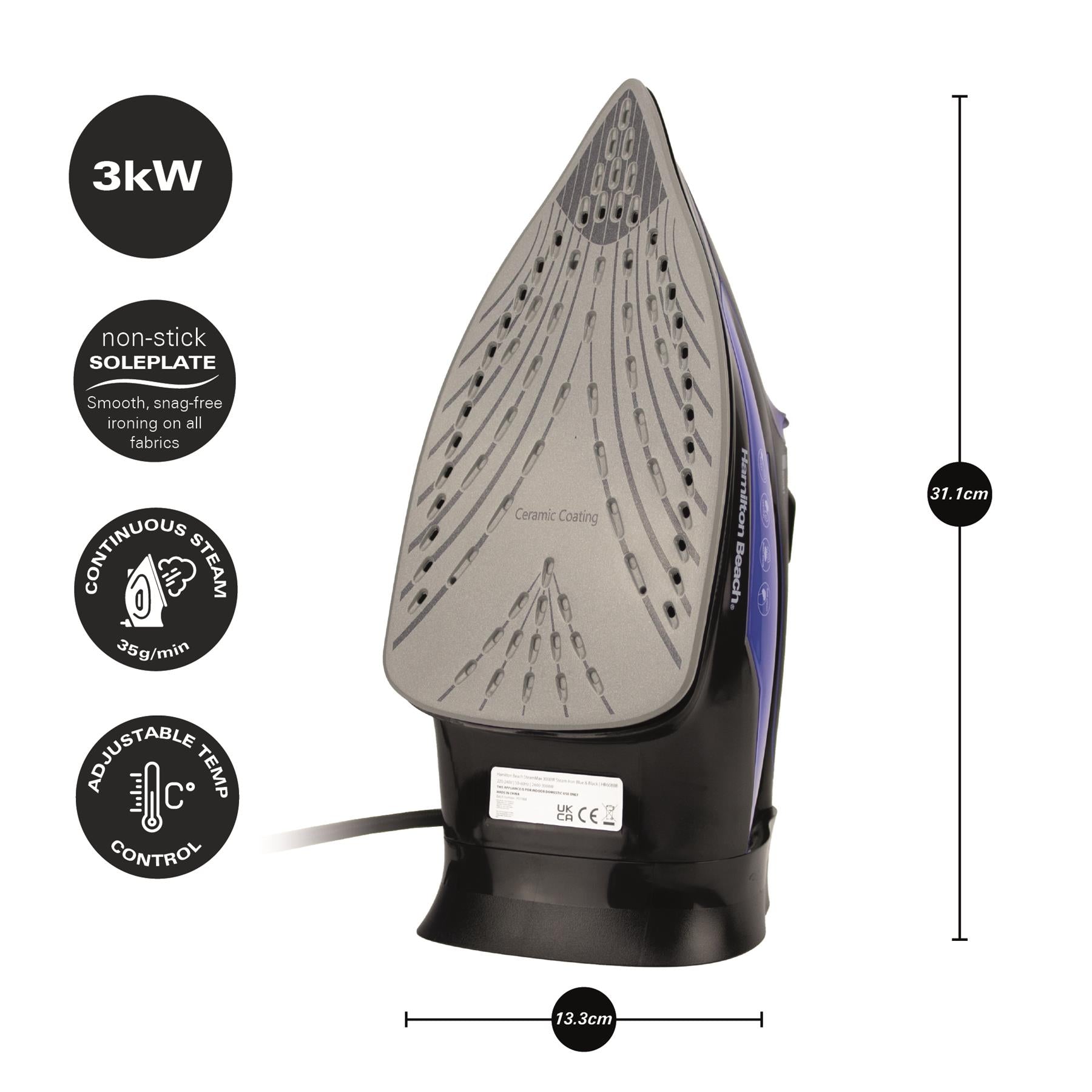 Pro SteamMax 3000w Steam Iron - Blue & Black