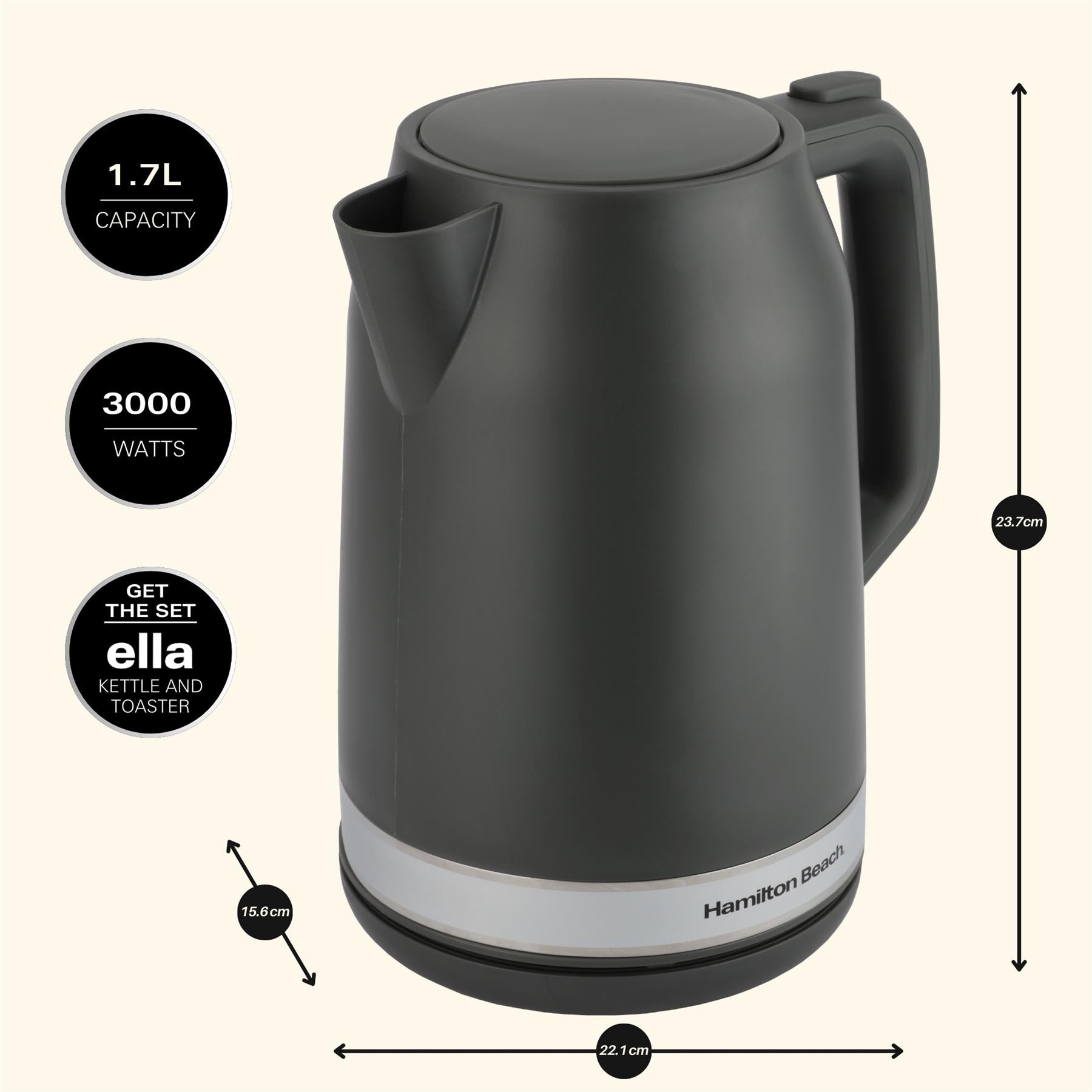 Ella 1.7L Kettle - Matte Charcoal