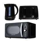 Hamilton Beach Essentials Kettle, 4 Slice Toaster & 20L Retro Microwave Set - Black