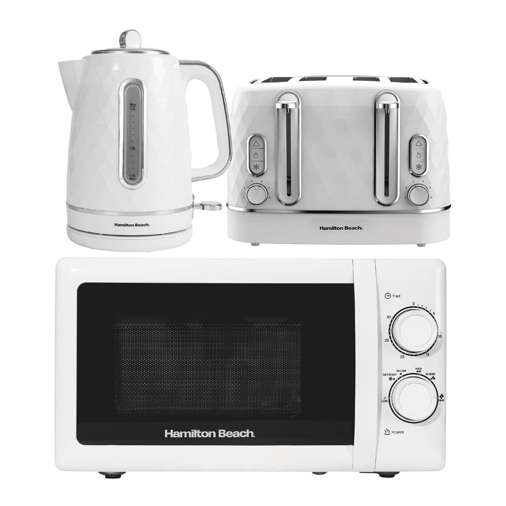 Hamilton Beach Diamond Kettle, Toaster & 20L Stainless Steel Cavity Microwave Set  - White