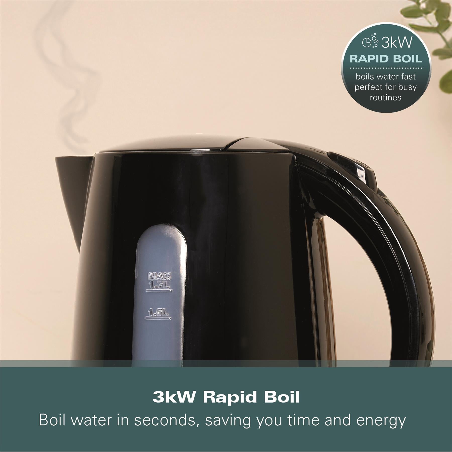 Hamilton Beach Essentials 1.7L Rapid Boil Kettle Black