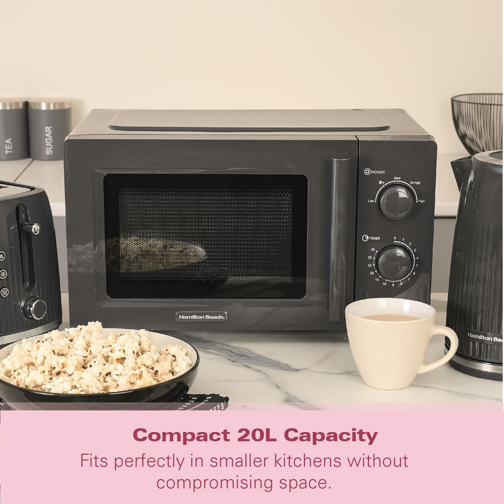 Hamilton Beach Miami Manual 800W Microwave - Charcoal Grey