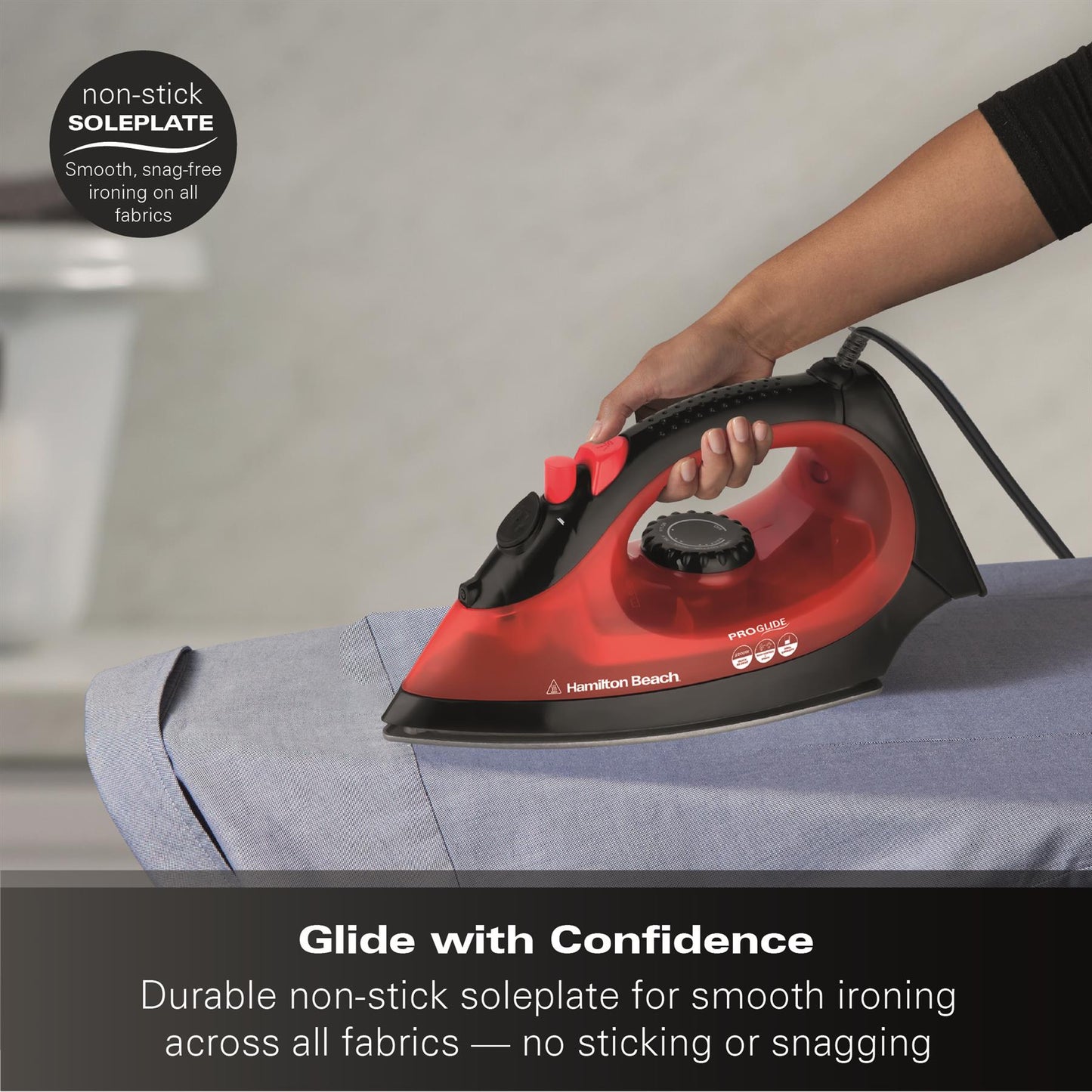 Hamilton Beach ProGlide 2200W Corded Steam Iron - Red & Black