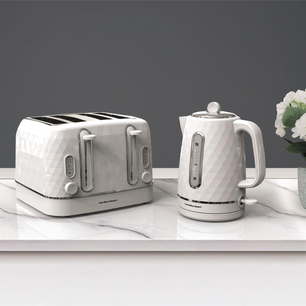 Diamond Kettle & Toaster Set - White