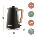 Hamilton Beach Scandi 1.7L Kettle - Matte Black with Wood Effect - Hamilton Beach UK