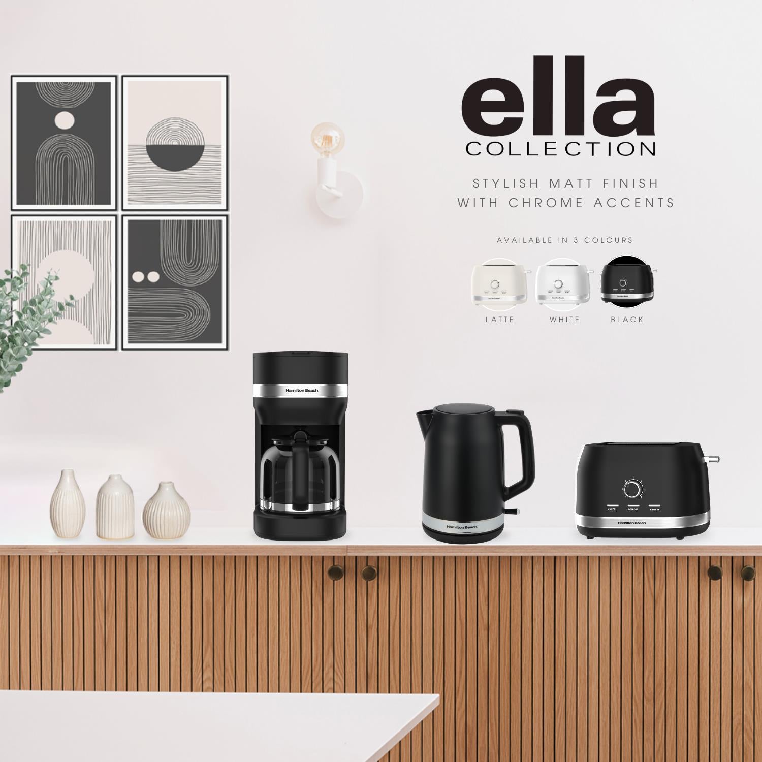 Ella Kettle, Toaster, Microwave & Coffee Machine Set - Black