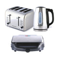 Hamilton Beach Rise Polished Kettle, 4 Slice Toaster & Deep Fill Sandwich Toaster Set - Silver