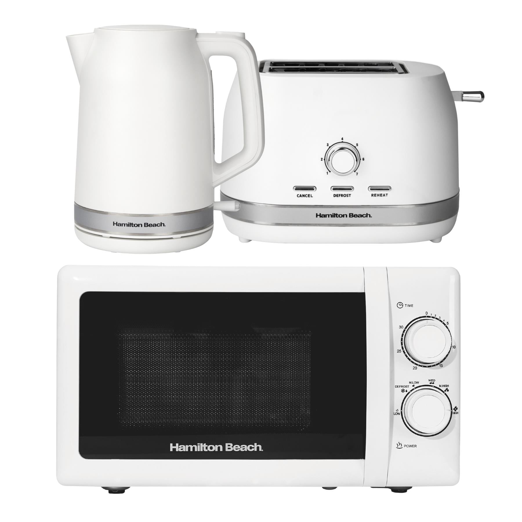 Hamilton Beach Ella Kettle, Toaster & 20L Stainless Steel Cavity Microwave Set - White