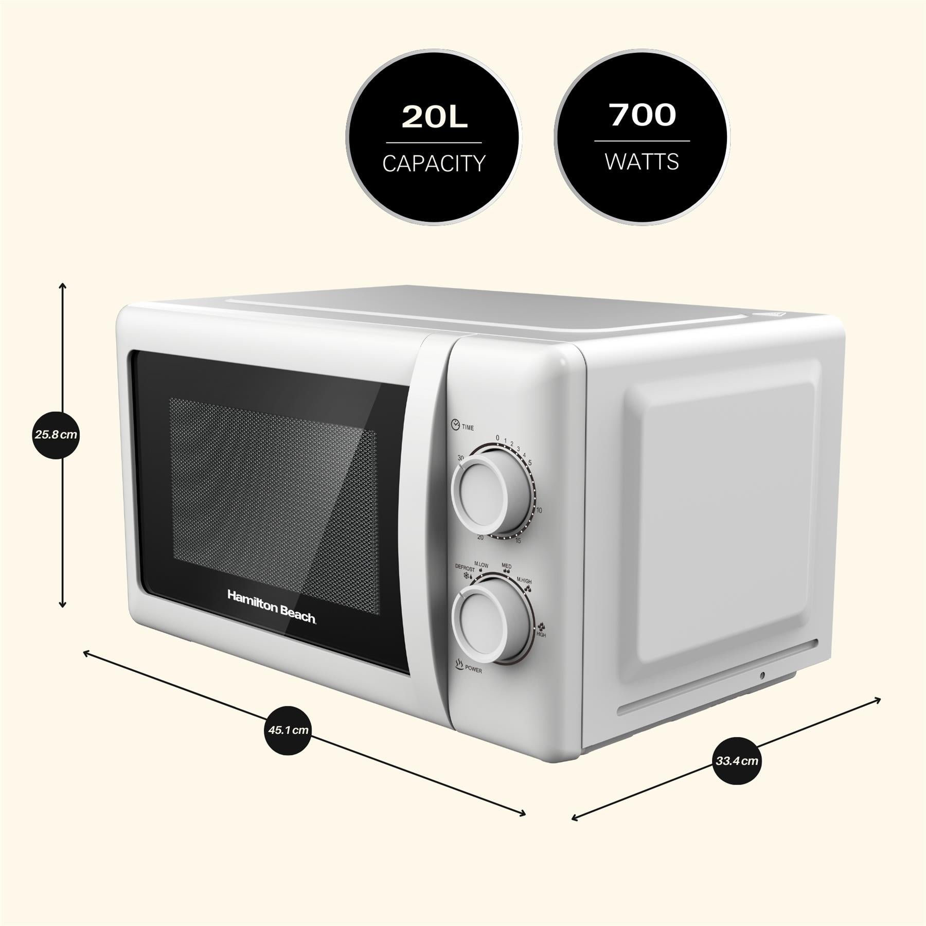 Manual 20L Microwave With Stainless Steel Cavity - White