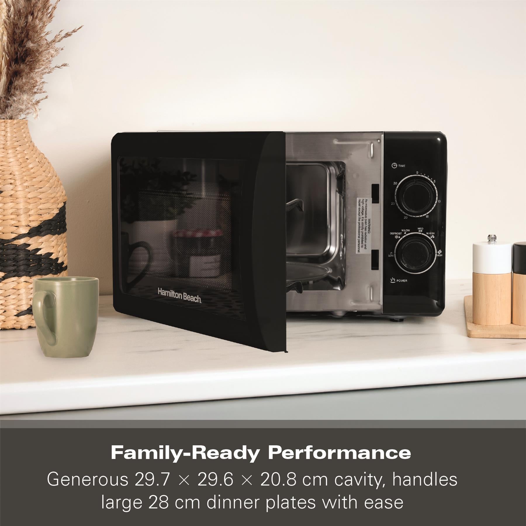 Hamilton Beach 20L Manual Black Microwave With Stainless Steel Cavity