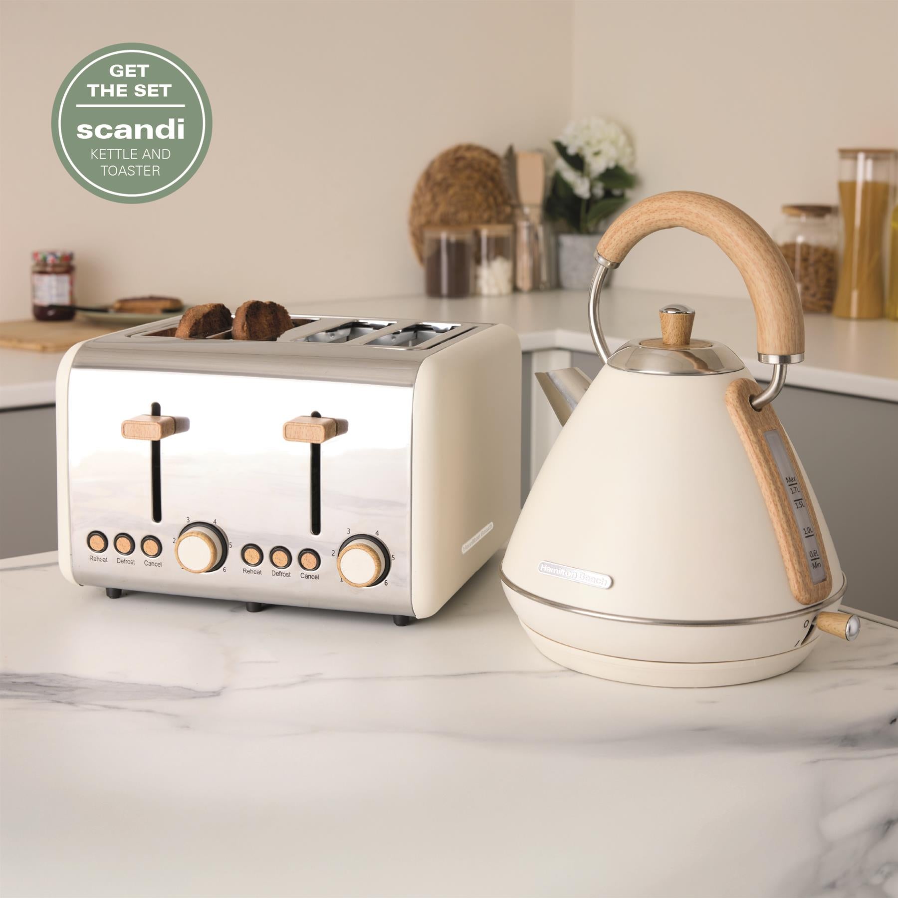 Scandi Pyramid Kettle & Toaster Set - Cream