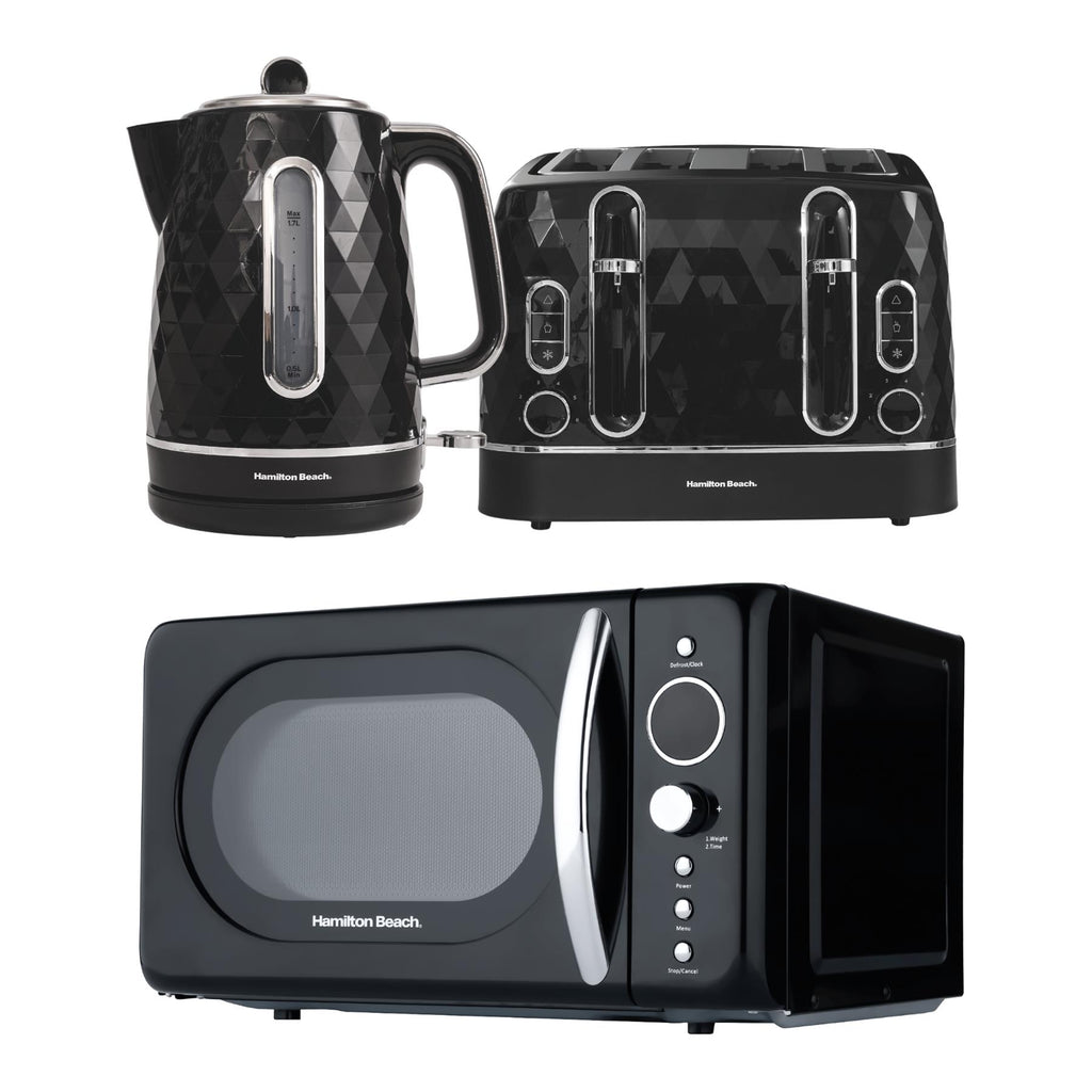 Hamilton Beach Diamond Kettle, Toaster & 20L Retro Microwave Set - Black