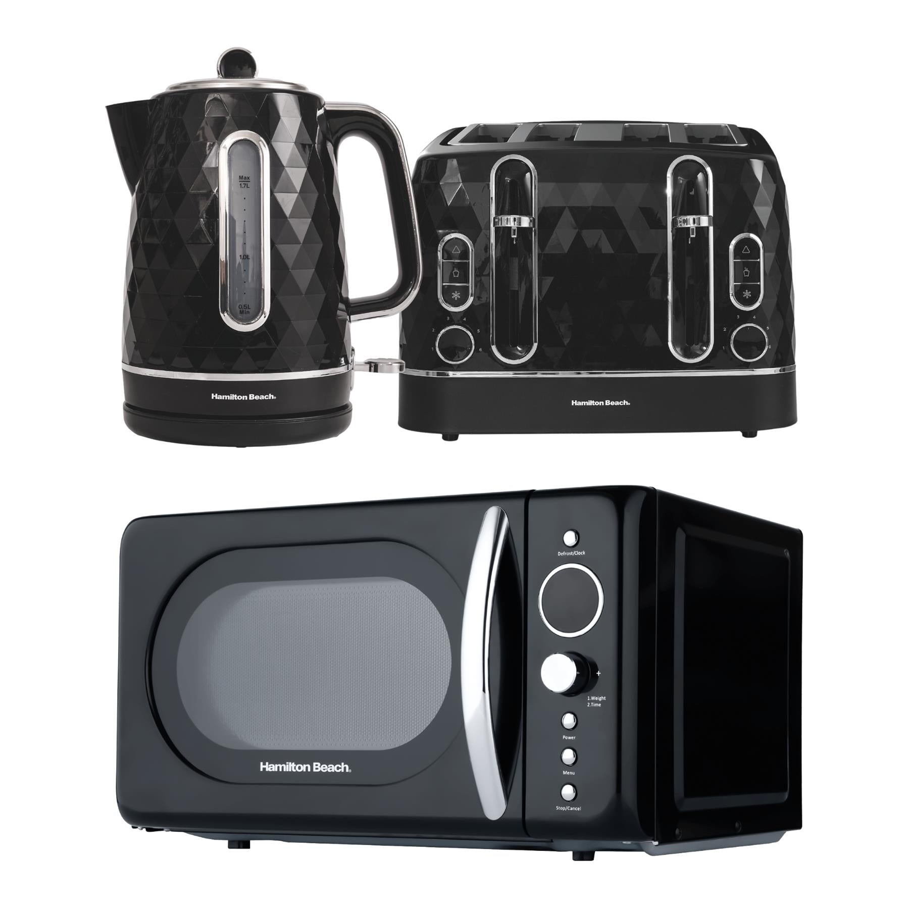 Hamilton Beach Diamond Kettle, Toaster & 20L Retro Microwave Set - Black