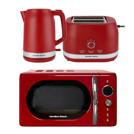 Hamilton Beach Ella Red Kettle, Toaster & Microwave Set