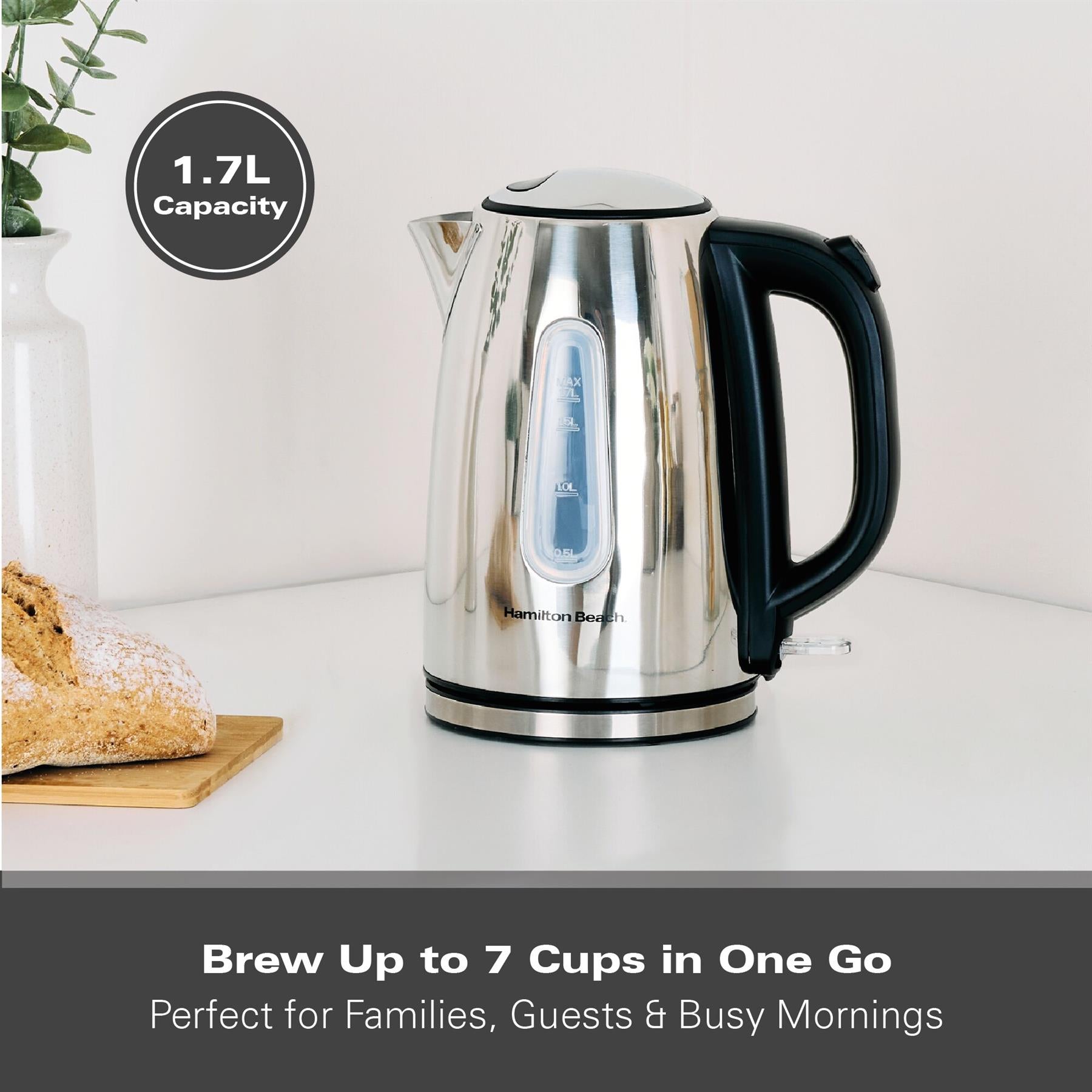 Hamilton Beach Rise 1.7L Polished Stainless Steel Kettle