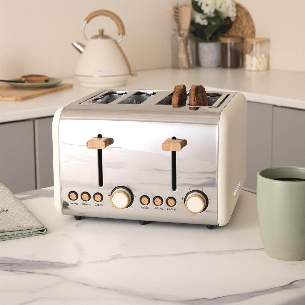 Hamilton Beach Scandi 4 Slice Toaster - Matte Cream with Wood Effect - Hamilton Beach UK