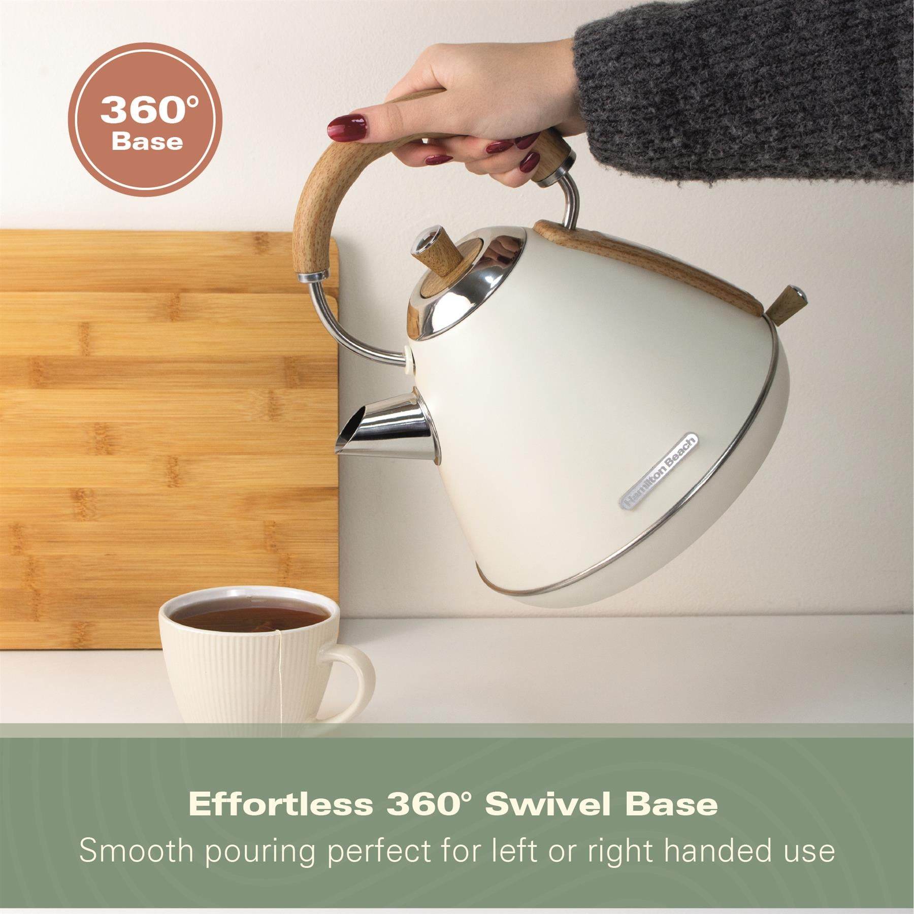 Hamilton Beach Scandi 1.7L Pyramid Kettle - Matte Cream with Wood Effect - Hamilton Beach UK