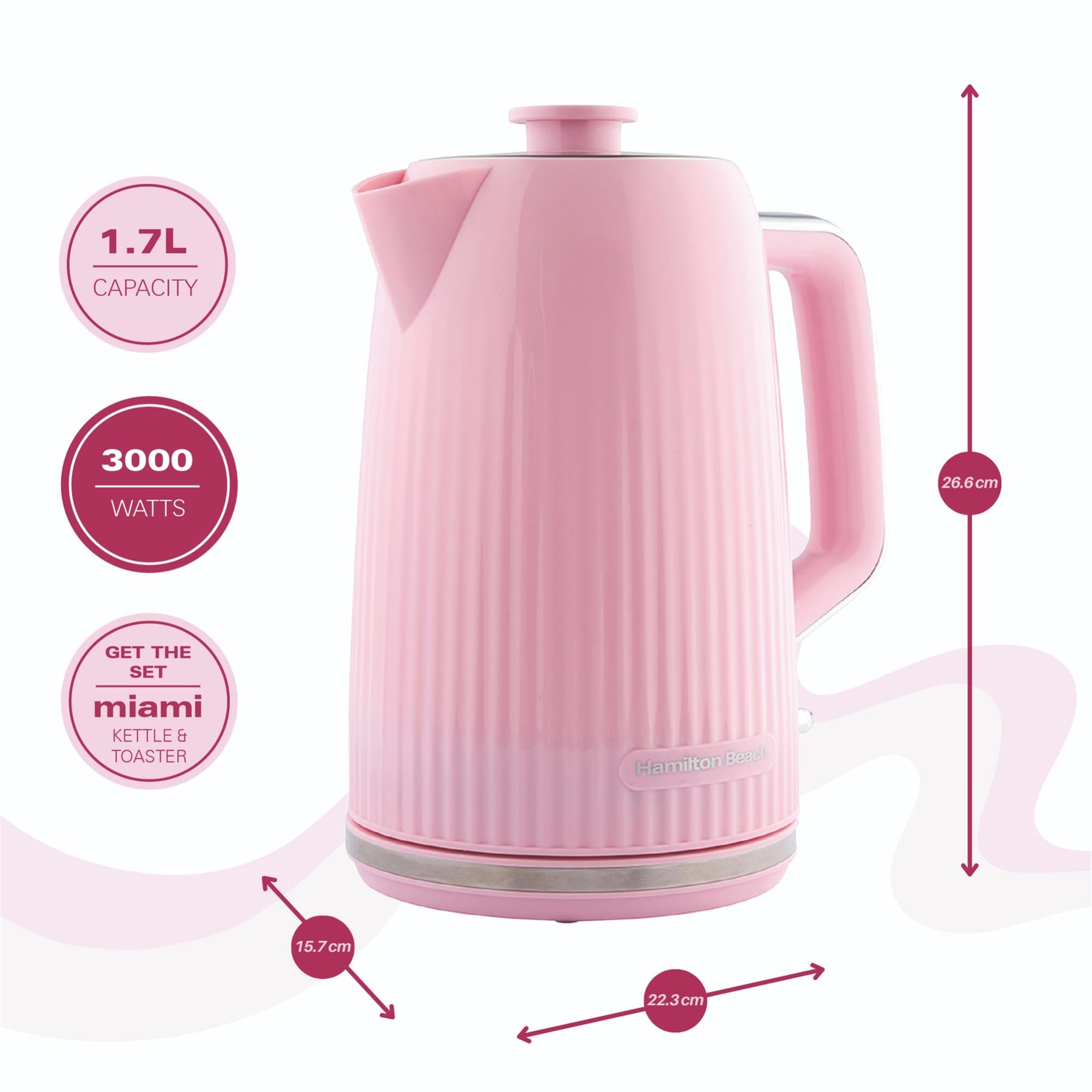 Hamilton Beach Miami Kettle & Toaster Set Flamingo Pink