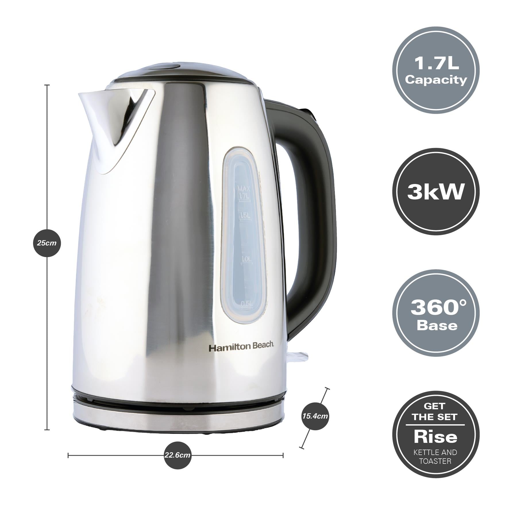 Rise Kettle & 4 Slice Toaster Set - Polished